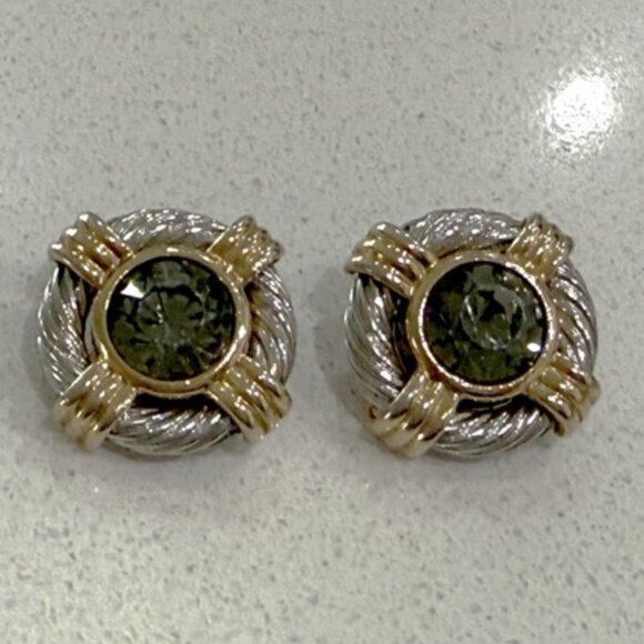 Chunky Clip On Earrings with Glass Stone - Picture 1 of 6